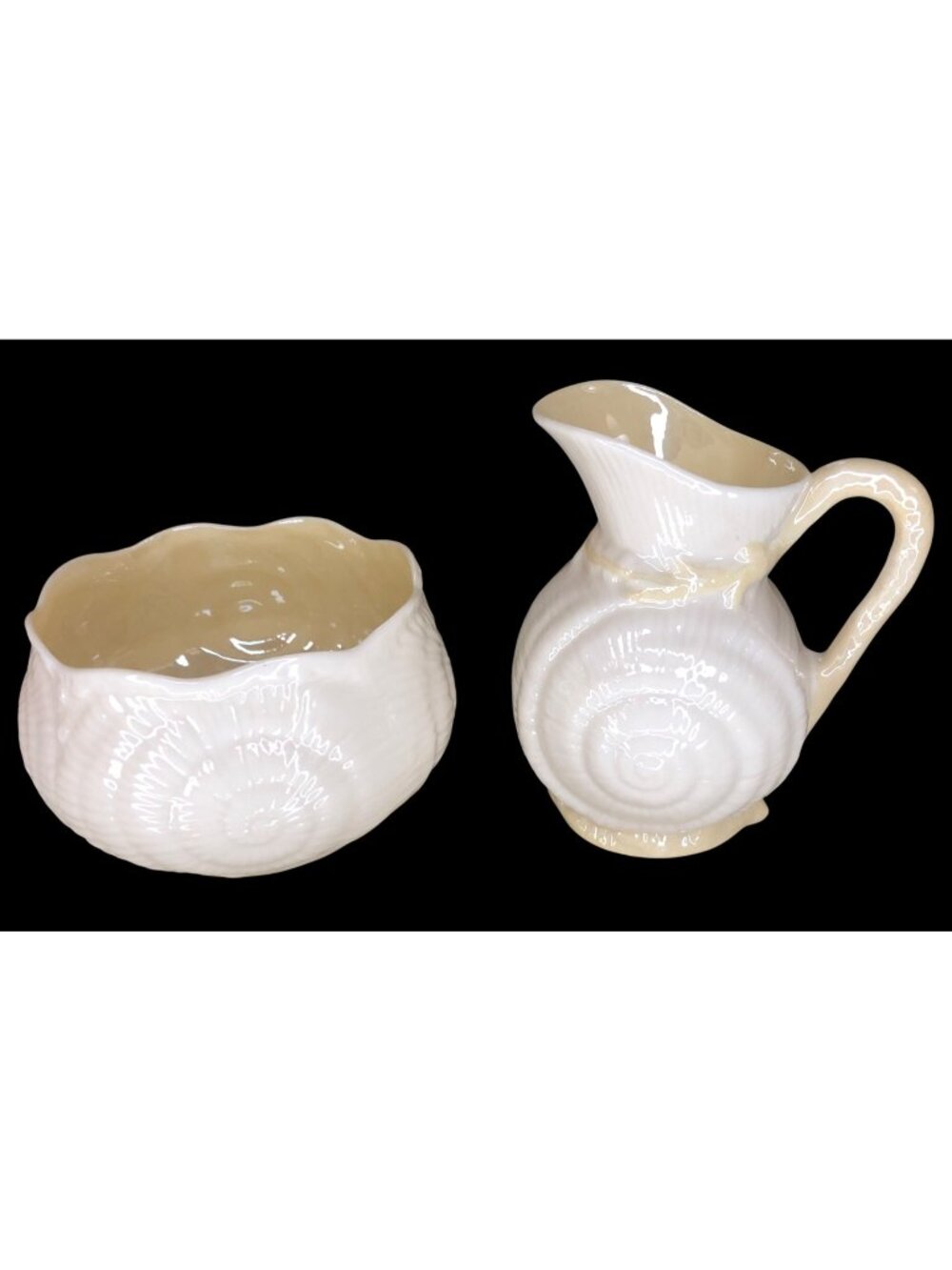 Belleek Shell-Shaped Ceramic Creamer & Sugar Bowl Set